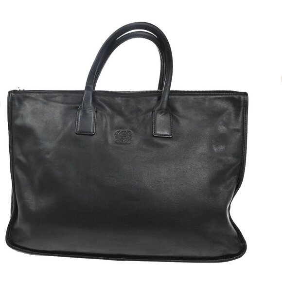 LOEWE Logo Anagram Business Hand Bag Leather Black SHW Spain 65KC037